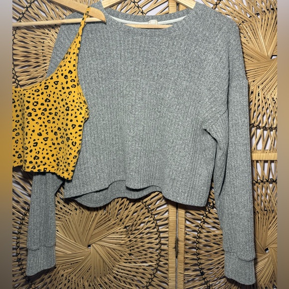 Artizia Size L Yellow Leopard Print Crop Top/Oversized Grey Long-sleeve Bundle - Picture 2 of 8